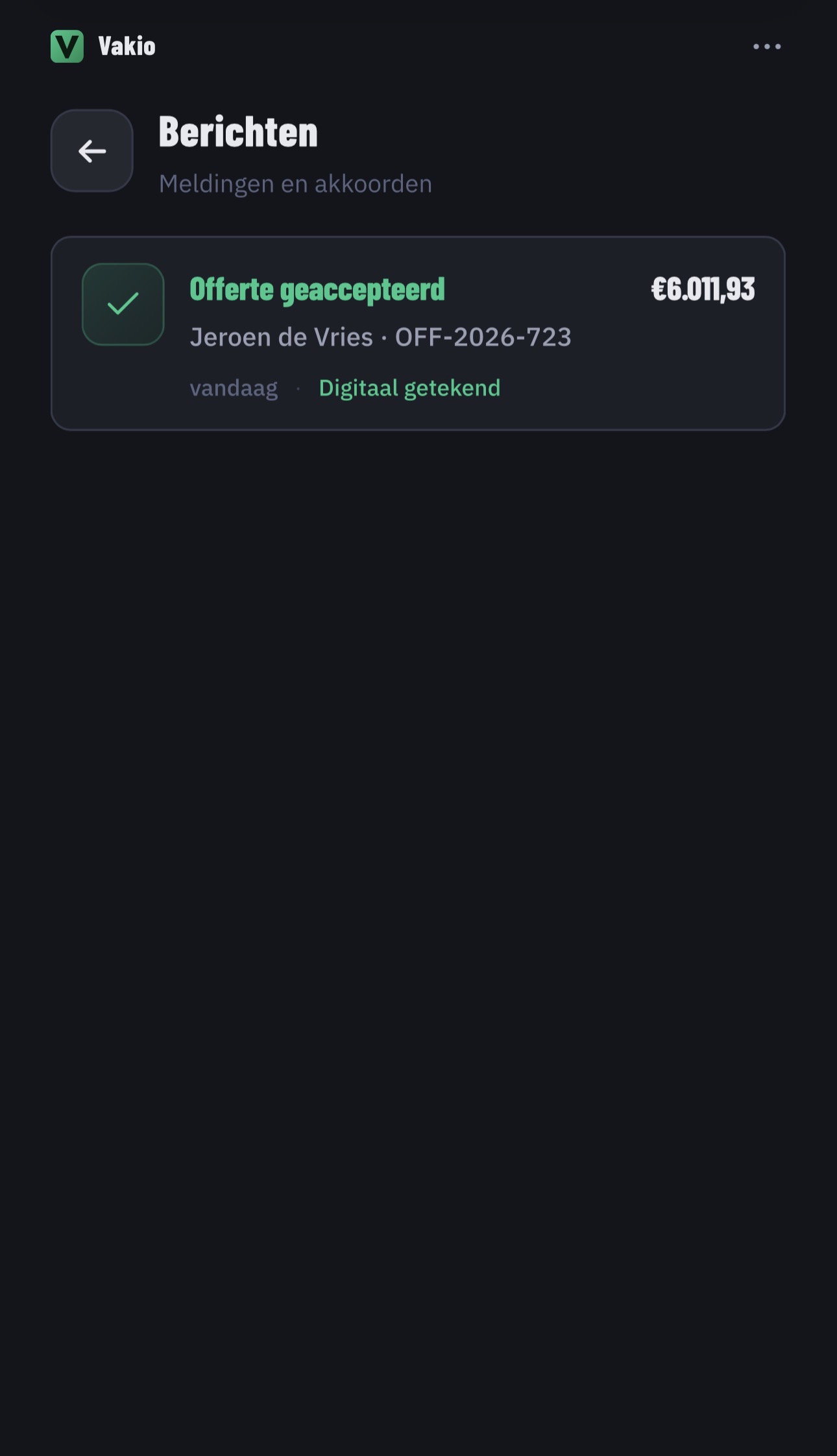 Notificatie van geaccepteerde offerte
