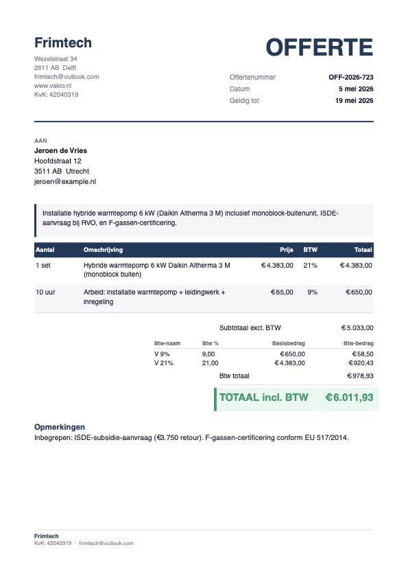 Voorbeeld Vakio offerte-PDF